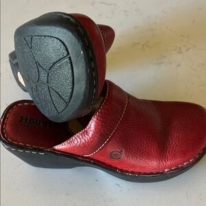 Born Red Leather Wedge Shoes with Durable Stitching